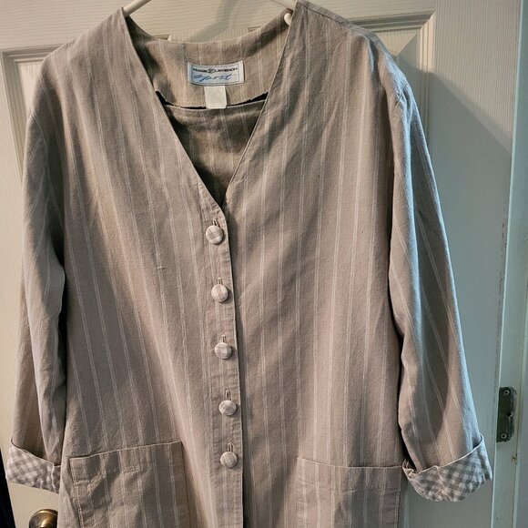 Maggie Lawrence Sport Women's Taupe Stripe & Gingham Skirt & Jacket Suit - 18/20 - Picture 1 of 8